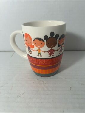 White Ceramic Mug with Multicolor Kids Illustration